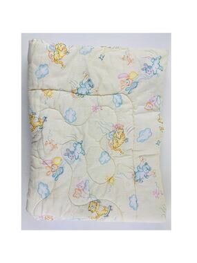 Vintage 1986 Dundee Baby Crib Blanket Yellow Animal Quilted Puffy Balloons Bunny